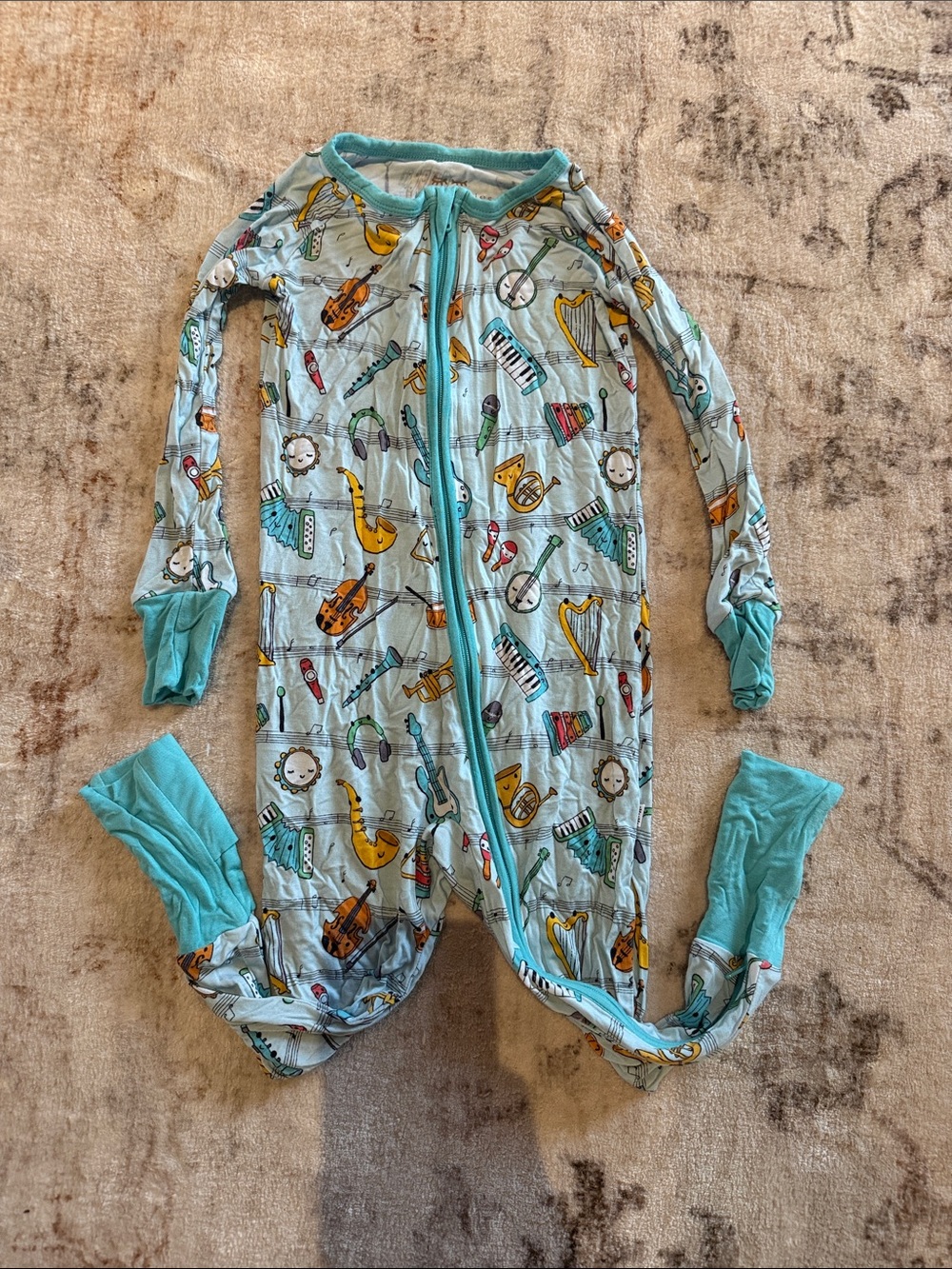 Little Sleepies Kids Light Blue Musical-Instrument One-Piece Zipper Pajamas